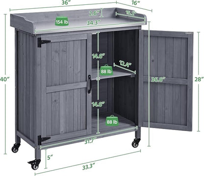 Yaheetech Outdoor Storage Cabinet Potting Bench Table Garden Storage - Image 4
