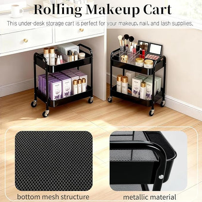 2 Tier Short Rolling Cart with Wheels - Image 4