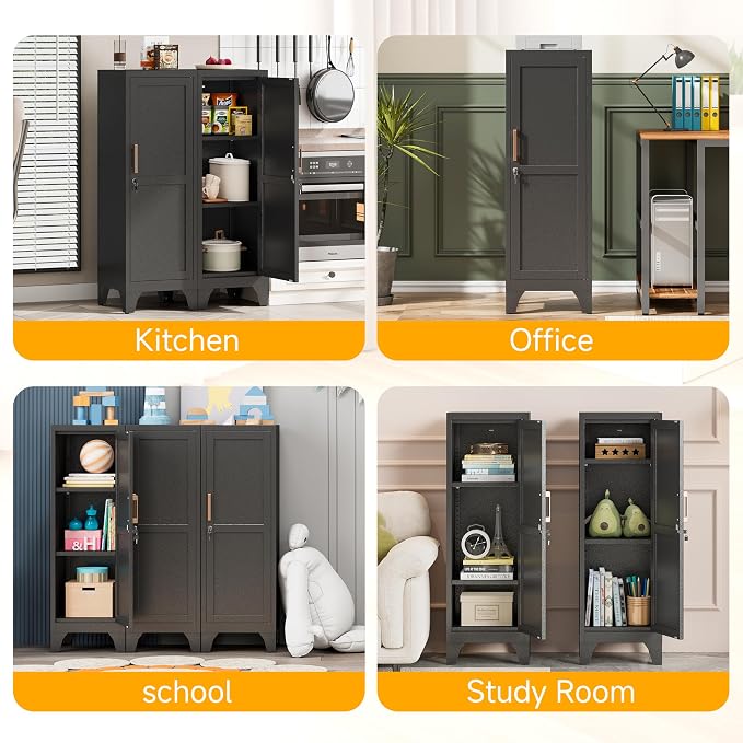 46"H Black Metal Locker with 1 Lockable Door and 2 Adjustable Shelves - Image 7