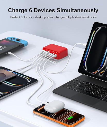 Fast Charger Block, GaN 6 Port USB C Charging Station Hub Cube, 100W Multiport - Image 5