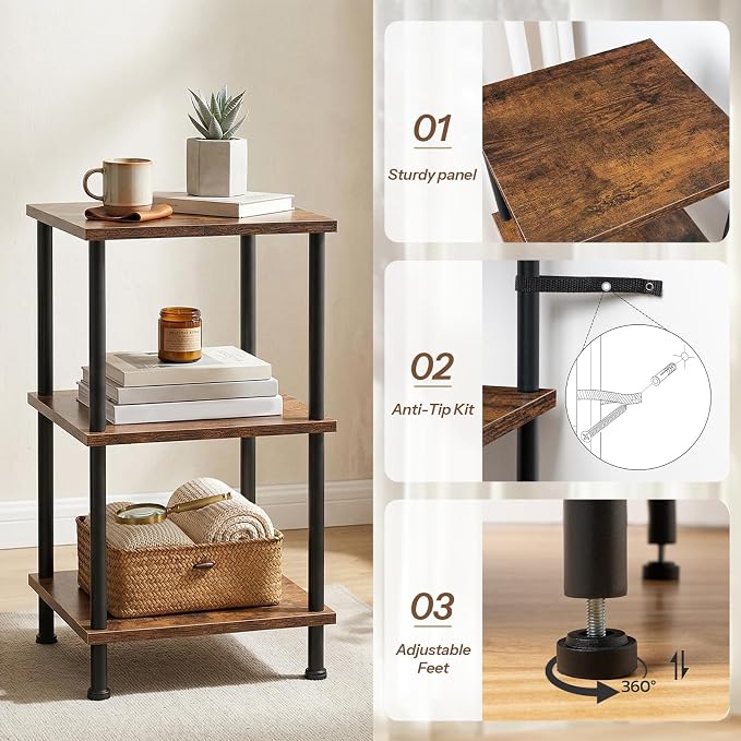 HOOBRO 3-Tier Corner Shelf Stand, Corner Square Rack Display Shelf, Tall - Image 6