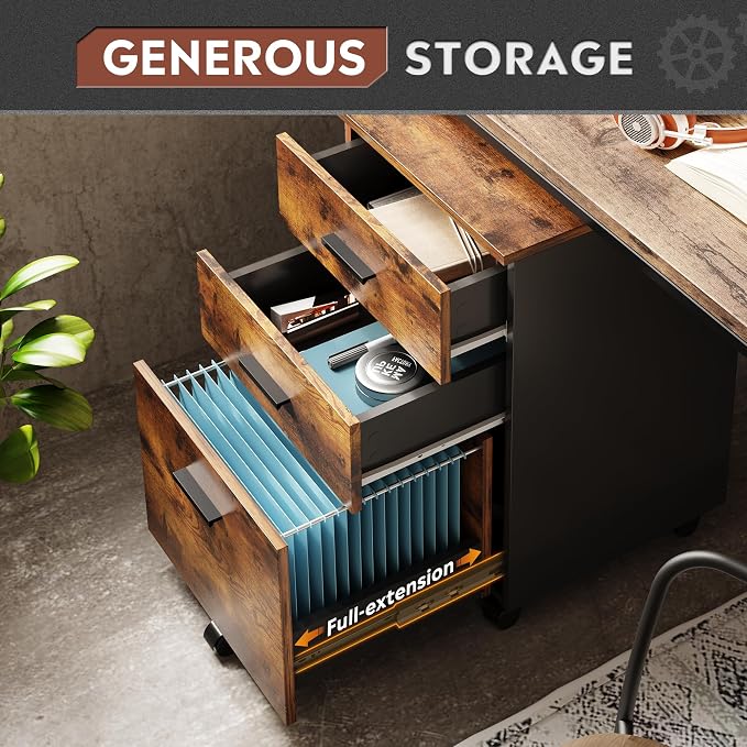 DEVAISE 3 Drawer Wood Mobile File Cabinet, Rolling Filing Cabinet - Image 4