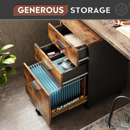 DEVAISE 3 Drawer Wood Mobile File Cabinet, Rolling Filing Cabinet - Image 4