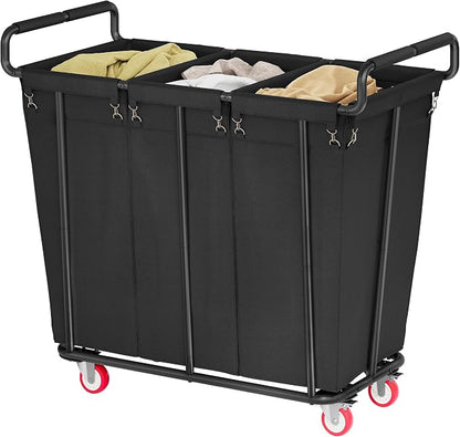 Large laundry hamper with Wheels, 360L 3 Bag Big Rolling Laundry Hamper Sorter by Gewudraw
