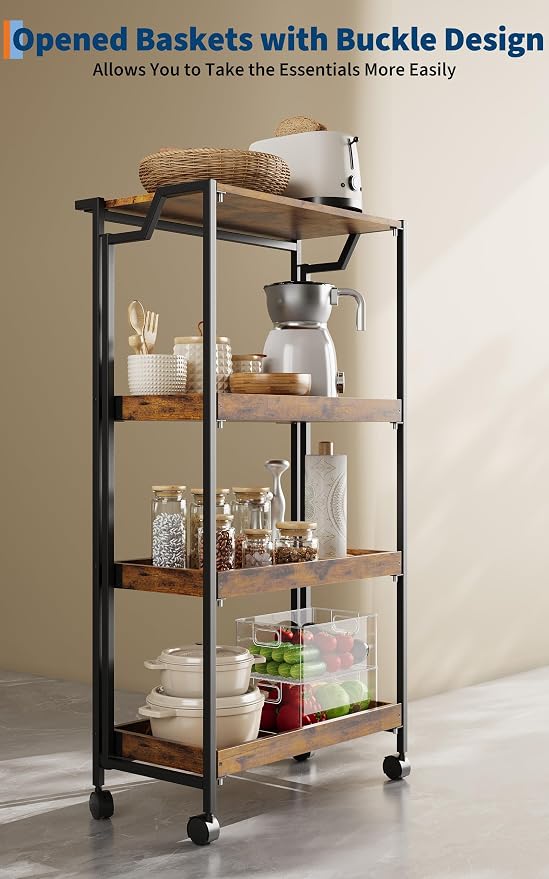 GarveeHome Large 4-Tier Wooden Foldable Kitchen Storage Shelf | No Assembly - Image 2
