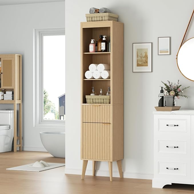 70" H Tall Storage Cabinet, Fluted Freestanding Floor Organizer - Image 7