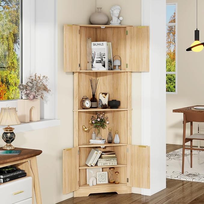 Vabches Corner Bathroom Cabinet, 64 Inch Tall Modern Fluted Corner Cabinet - Image 4