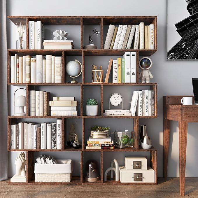 5-Tier Geometric Bookcase Set of 2, 62.5” Freestanding Room Divider Bookshelf - Image 2