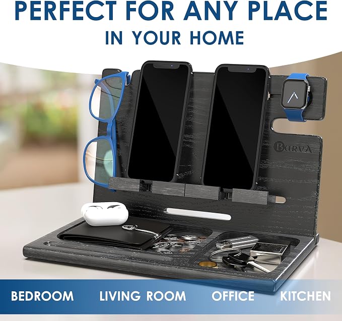 BarvA Two Phone Docking Station | Night Stand Desk Organizer | Wood Nightstand - Image 6