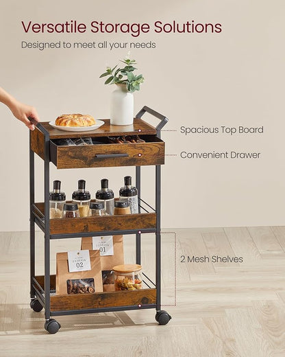 VASAGLE Storage Cart, 3-Tier Rolling Utility Cart - Image 4