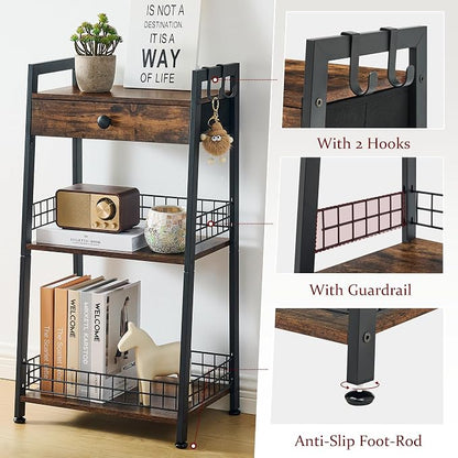 3-Tier Ladder Shelf with Drawer, Bathroom Stand Floor Storage Shelf, - Image 6