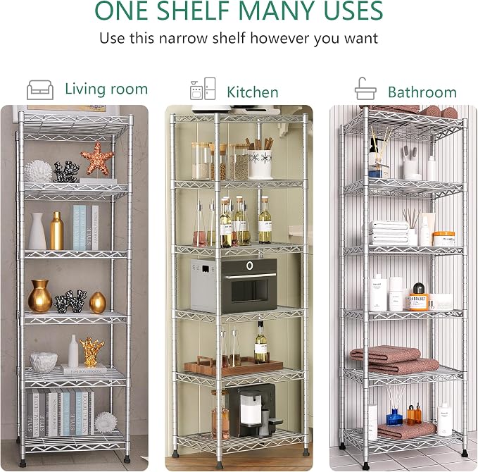 GIOTORENT 6-Tier Storage Shelves Standing Shelving Metal Units, Adjustable - Image 7