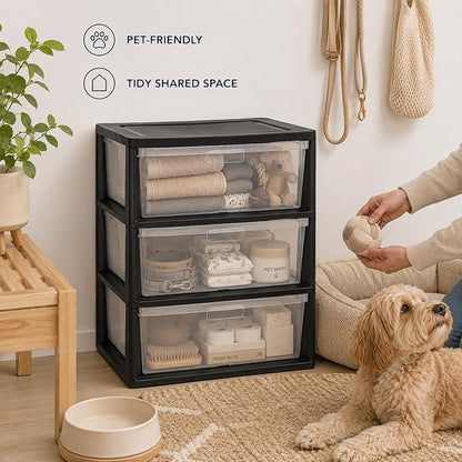 Wide 3 Drawer Plastic Storage Tower Clear Chest Organizer | Clear Removable - Image 6