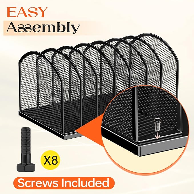 2 Pack 7-Section Metal Upright File Sorter Organizer，Office Small Letter Sorter - Image 3