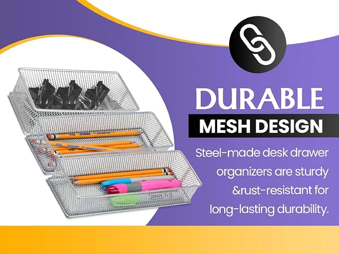 YBM HOME Silver Mesh Drawer Cabinet and or Shelf Organizer Bins, School Supply - Image 3