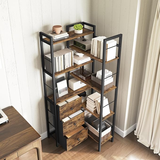 Corner Bookshelf, 7 Tier L-Shaped Bookcase - Image 4