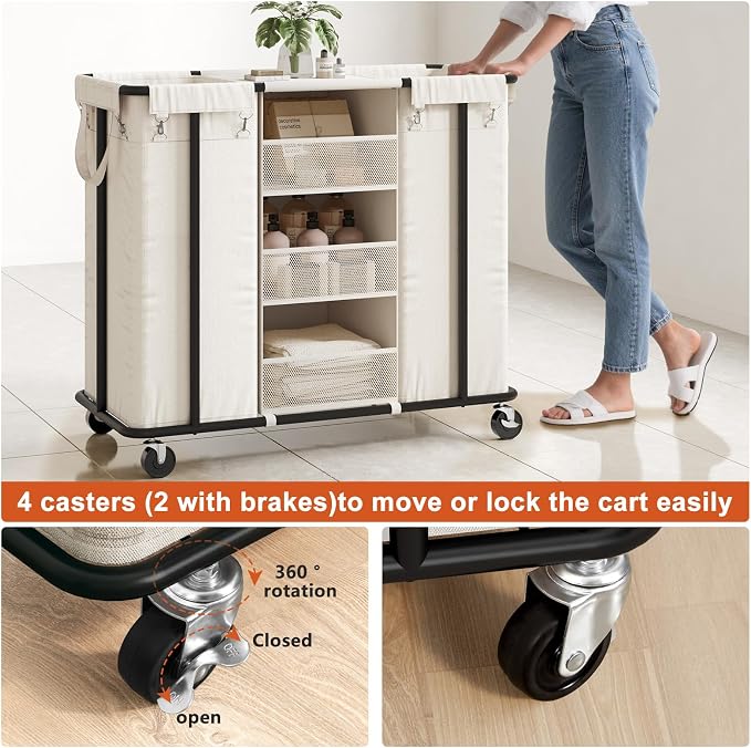 WOWLIVE Laundry Sorter 2 Section 200L Rolling Laundry Hamper - Image 6