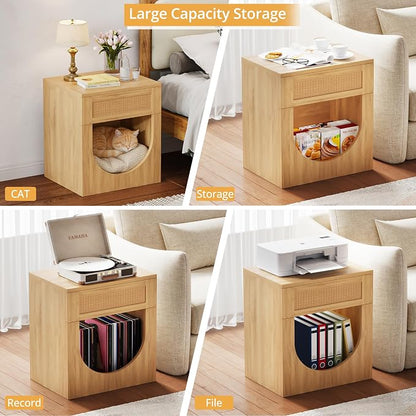 End Table with Drawer, 20 Inch Artificial Rattan Night Stand - Image 3