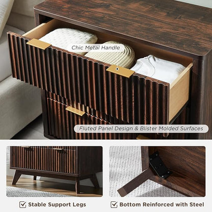 T4TREAM Fluted 3 Drawers Nightstand, Oversized Extra Large Modern Side Table - Image 6