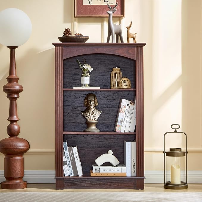 Small Bookshelf, 3 Tier Bookcase and Kids Bookshelf, Cherry Storage Cabinet - Image 3