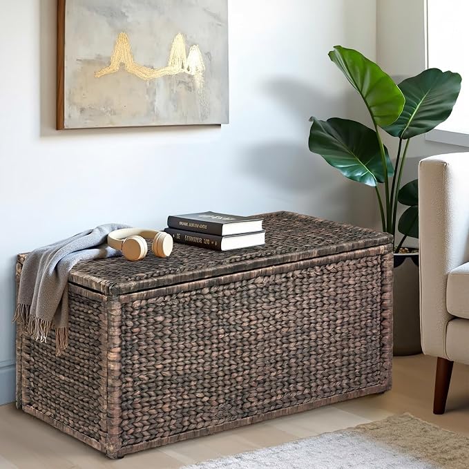 eHemco Wicker Storage Trunk, Metal Frame, Heavy-duty, Water Hyacinth - Image 2
