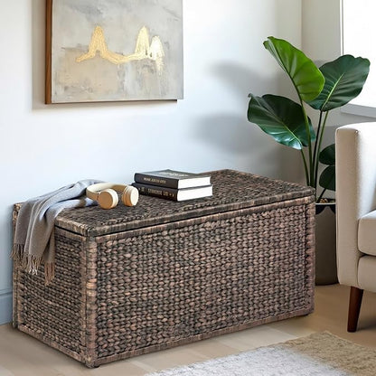 eHemco Wicker Storage Trunk, Metal Frame, Heavy-duty, Water Hyacinth - Image 2