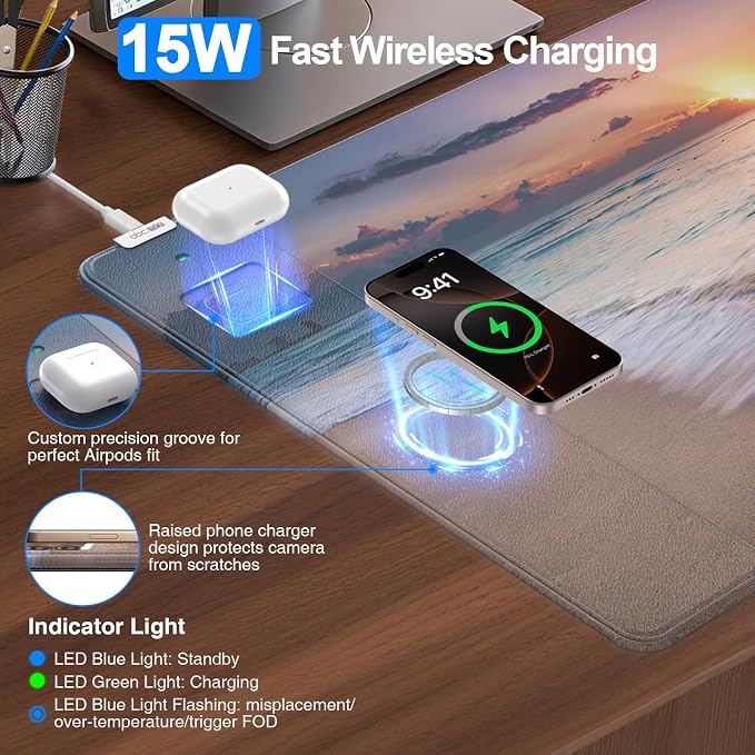 Wireless Charging Mouse Pad, 31.5"x15.8" Large Gaming Desk Mat - Image 2