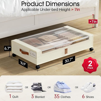 Yecaye Under Bed Storage with Wheels, 2 Pack Under Bed Storage Containers - Image 2