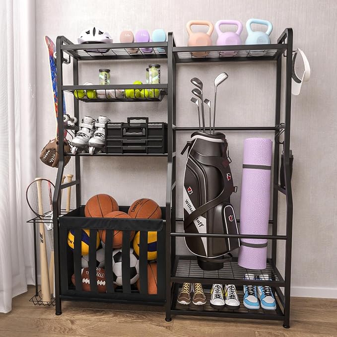 Garage Sports Equipment Organizer, Golf Bag Storage Rack, Heavy Duty Ball Holder - Image 6