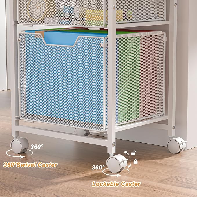 Rolling File Cart with 2 Drawers, Letter-Size File Storage with Wheels - Image 6