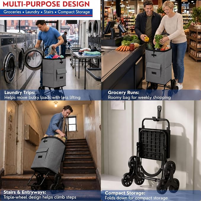Shopping Cart, Super Loading Stair Climber 220 lbs Capacity, Grocery Foldable - Image 9