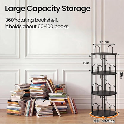 3 Tier Rotating Bookshelf, 360° Spinning Bookshelf Tower, Narrow Corner Book - Image 2