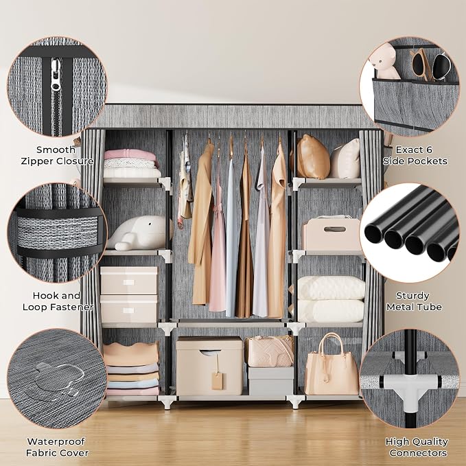 VTRIN Portable Closet Wardrobe for Hanging Clothes 57.3 Inch Large Capacity - Image 5