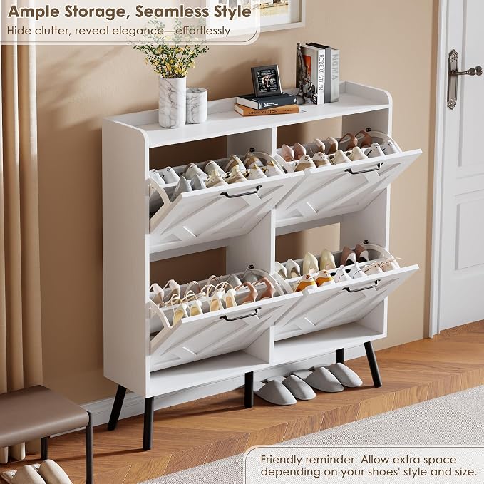 Nicetree Shoe Cabinet with 4 Flip Drawers, Freestanding Shoe Organizer Cabinet - Image 5