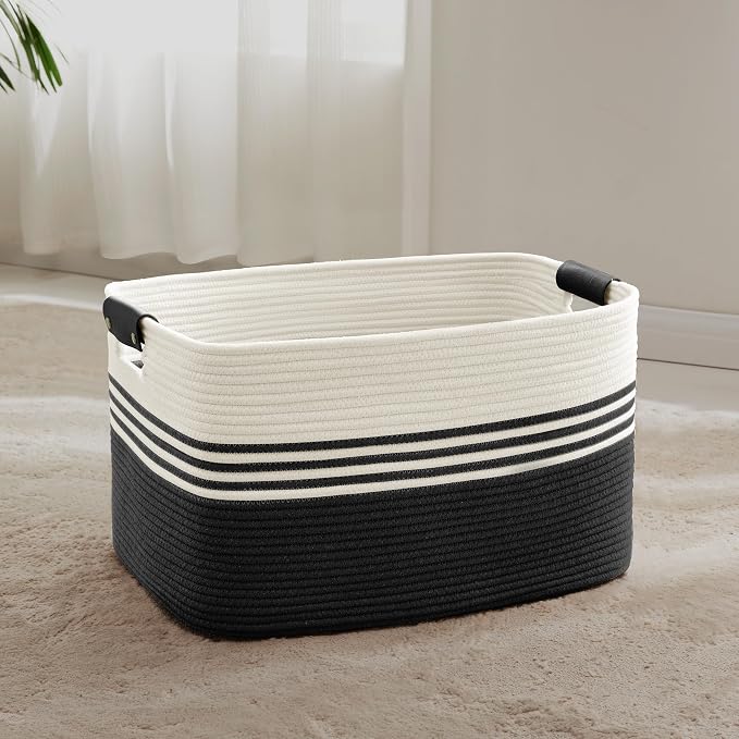 60L Large Laundry Basket with Leather Handles by SunNewt