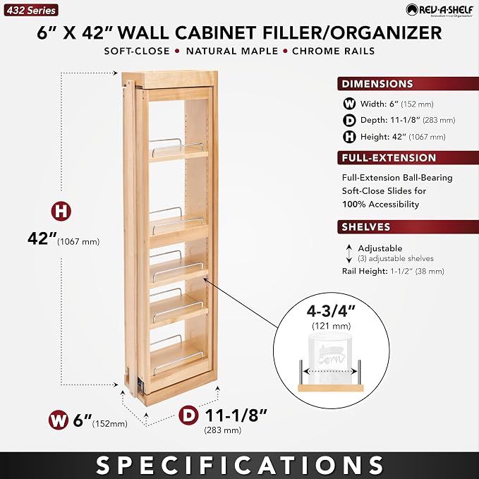 Rev-A-Shelf Kitchen Cabinet Pullout Wall Filler Wooden Organizer Slide Out - Image 3