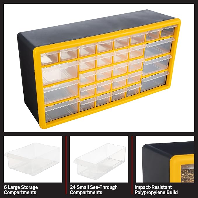 Stalwart 30-Drawer Plastic Small Parts Organizer, or Wall Storage Drawers - Image 3