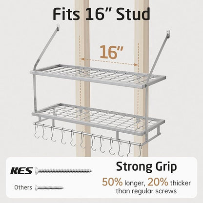 KES 30-Inch Silver Gray Pot Rack Wall Mounted, 2-Tier Hanging Pot and Pan - Image 7