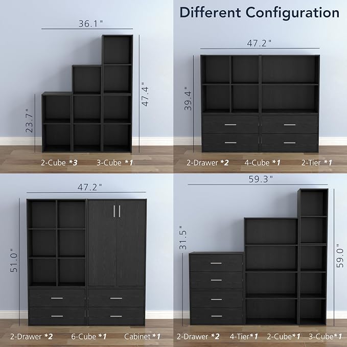 Homes: Inside + Out Apexa 6-Cube Storage Organizer Shelves, Stackable Wood - Image 9