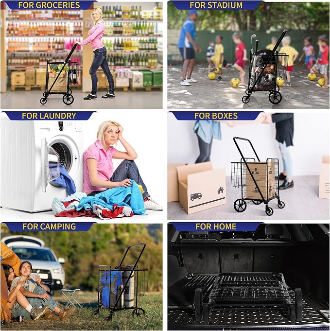 BIEAMA Folding Shopping Cart, 450 Lb Capacity Grocery Cart, Extra Large | Heavy - Image 8
