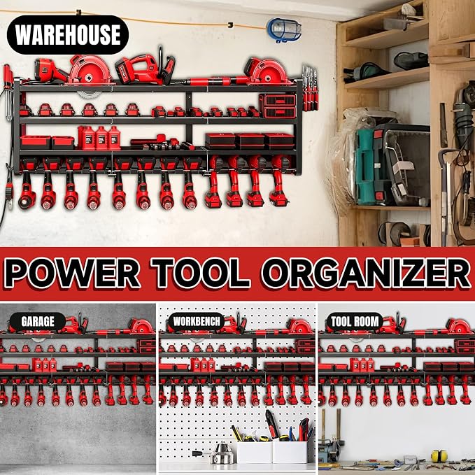 50" W Large Power Tool Organizer Wall Mount, Load 600lbs, 4 Layer Heavy Duty 12 - Image 6