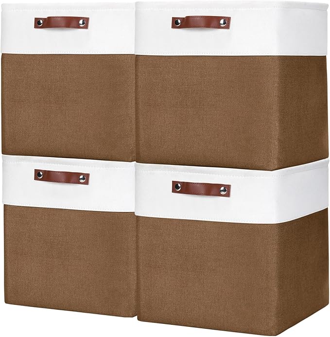 13x13 Cube Storage Bins, Collapsible Fabric Storage Box, 4 Pack Closet Baskets by Bagnizer
