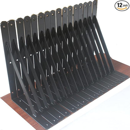 12 Pack L10 x H 8" Black Heavy Duty Shelf Brackets by MHMYDZ