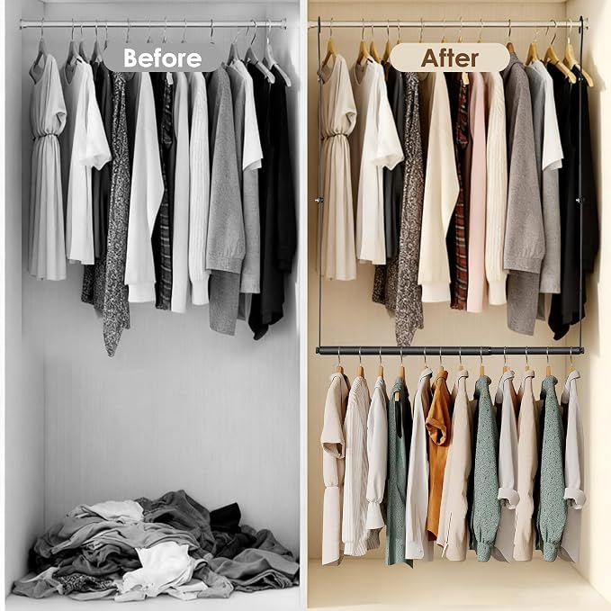 Hanging Closet Rod, Hanging Clothes Organizer, Adjustable, 1 Pack | Metal - Image 5