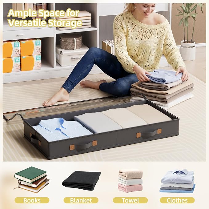 FHSQX Under Bed Storage Container 3 Inches Low Profile Under-bed Organizer Bins - Image 2