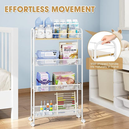 TOOLF 4-Tier Slim Rolling Cart, Metal Utility Cart, Slide Out Storage Cart - Image 3