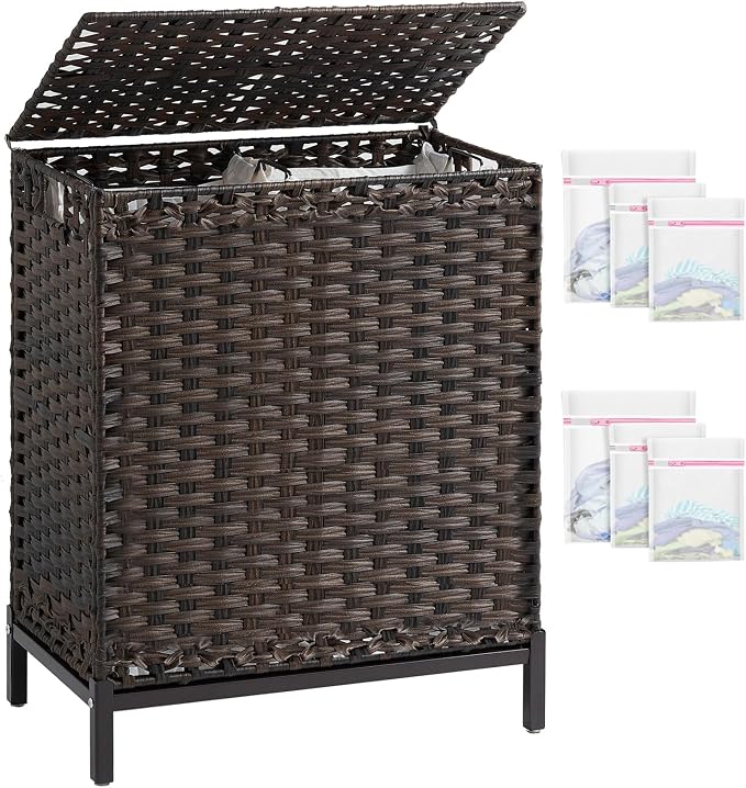SETVSON Laundry Hamper with Lid, 112 L Handwoven Rattan Wicker Laundry Basket by SETVSON