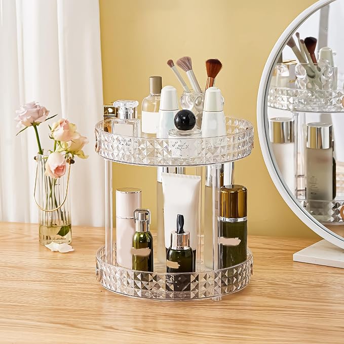 360° Rotating Makeup Organizer, 2 Tier Large Perfume Organizers - Image 6