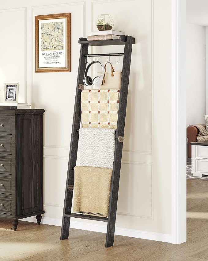 Blanket Ladder Shelf, Decorative Quilt Rack, 6-Tier Farmhouse Ladder Holder - Image 2