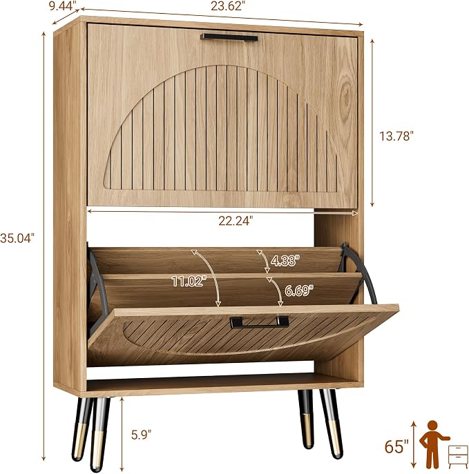 Farmhouse Shoe Cabinet Storage for Entryway, Slim Shoe Rack Cabinet - Image 2